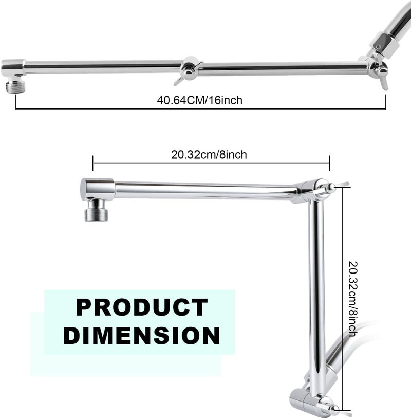 RLKDKJ Shower Head Extension Arm, 16 Inch Solid Brass Adjustable Extender with Lock Joint, Height & Angle Adjustable Shower Arm for Rainfall or Fixed Shower Head, G1/2 Connector (Chrome) - Image 4